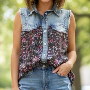 Papillon Blanc Blue Denim Top cute unique colorful denim